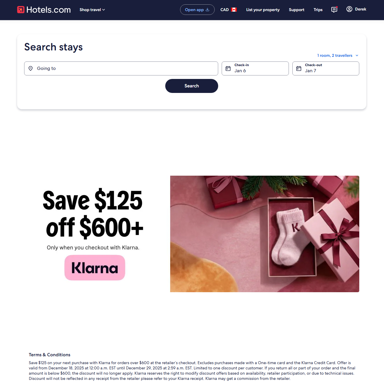 Save $125 off $600 Hotels.com with Klarna Canada: A Limited-Time Travel Deal Worth Booking